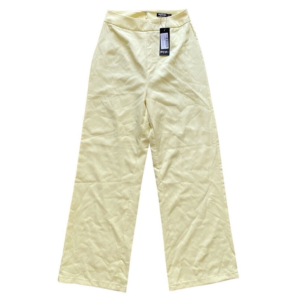Nasty Gal NWT 'Suits You Wide-Leg' Pants‎ Women Sz 4 Lemon Yellow Flare Retro